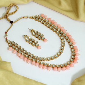 Peach Color Kundan Kundan Necklace Set-0