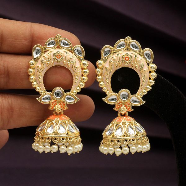 Peach Color Meenakari Earrings-0