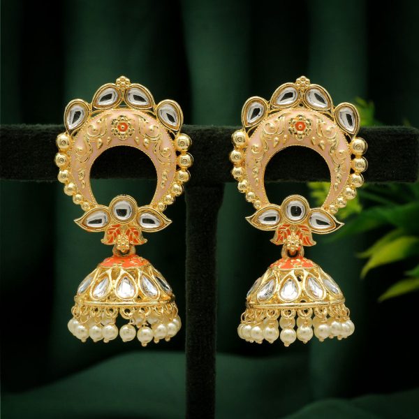 Peach Color Meenakari Earrings-3985