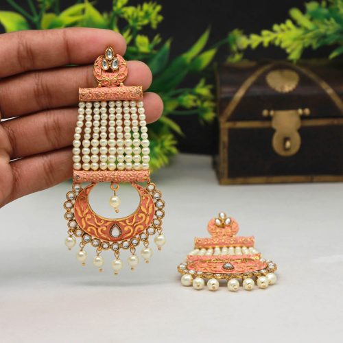 Peach Color Mint Meena Earrings