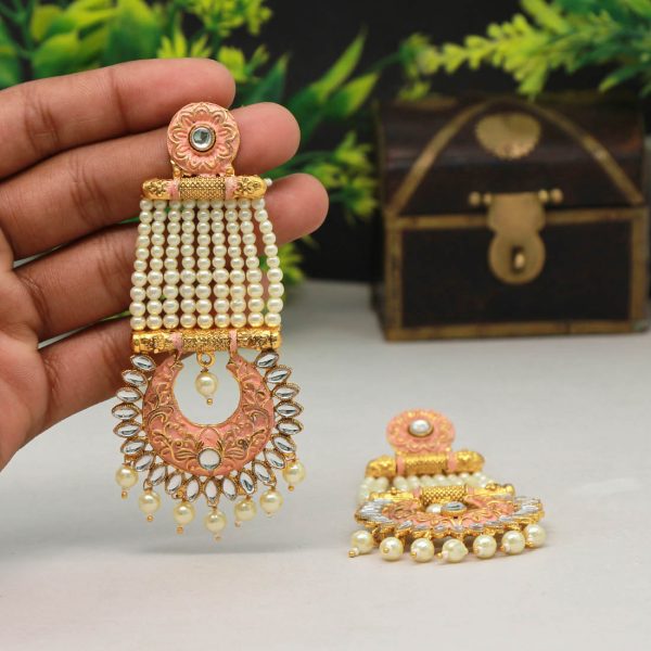 Peach Color Mint Meena Earrings-0