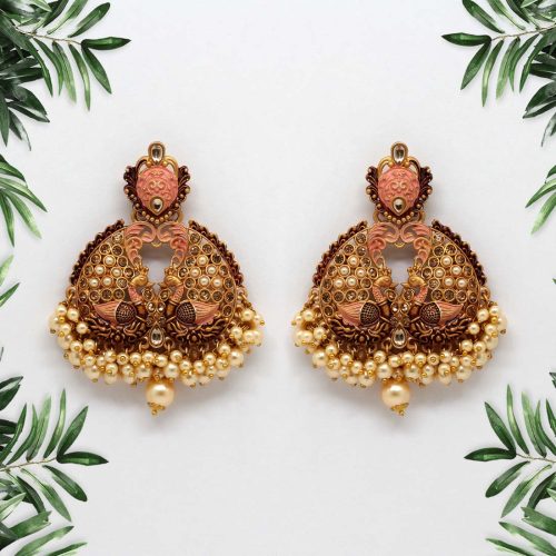 Peach Color Mint Meena Earrings