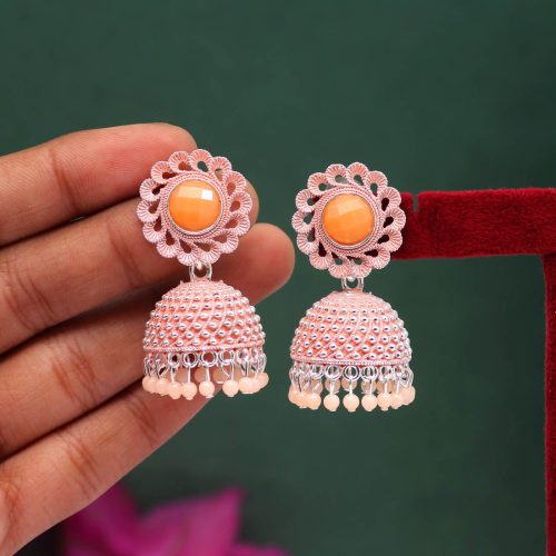 Peach Color Oxidised Mint Meena Earrings