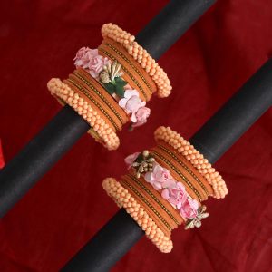 Peach Color Rose Floral Bangles Set Size: 2.6-0