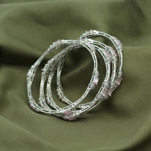 Pink Color American Diamond Brass Bangle Set Size: 2.4-0