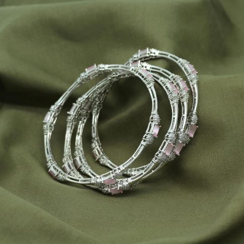 Pink Color American Diamond Brass Bangle Set Size: 2.4