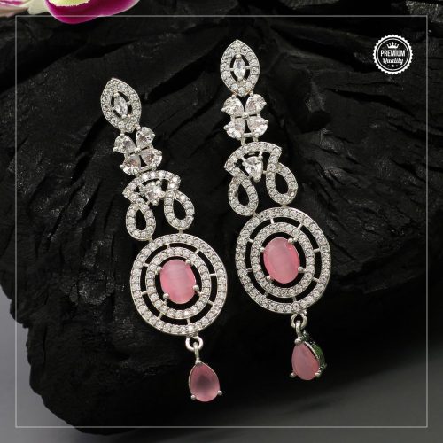 Pink Color American Diamond Earrings