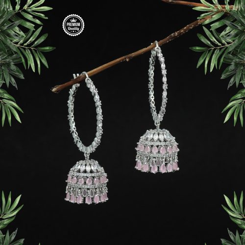 Pink Color American Diamond Earrings