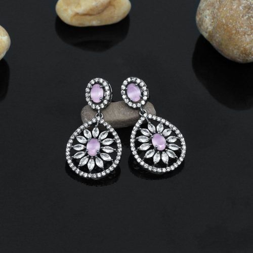 Pink Color American Diamond Earrings