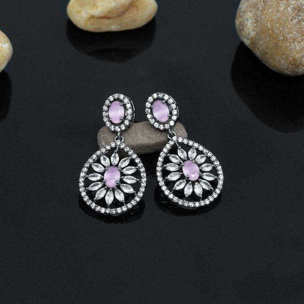 Pink Color American Diamond Earrings-0