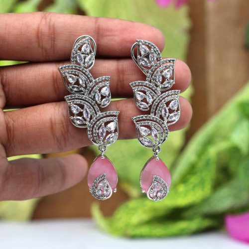 Pink Color American Diamond Earrings