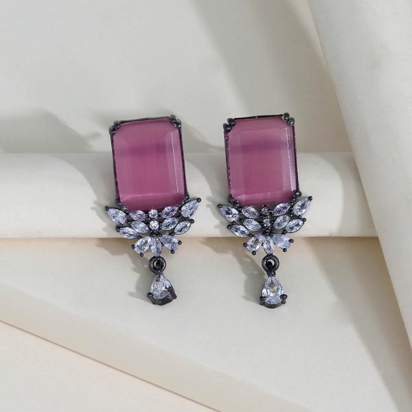 Pink Color American Diamond Earrings-16965