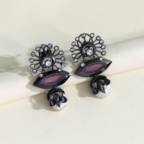 Pink Color American Diamond Earrings