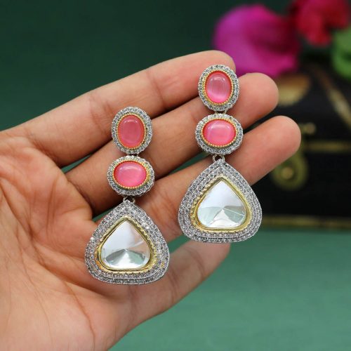 Pink Color American Diamond Earrings