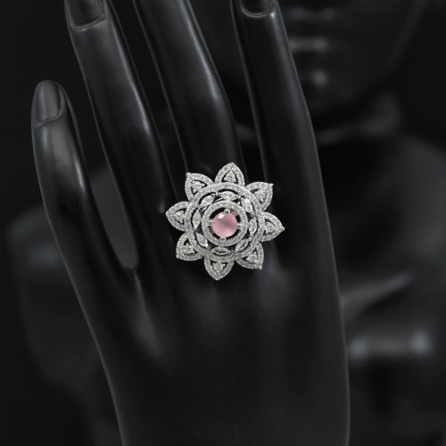 Pink Color American Diamond Finger Ring