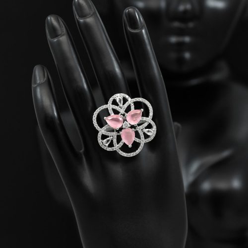 Pink Color American Diamond Finger Ring