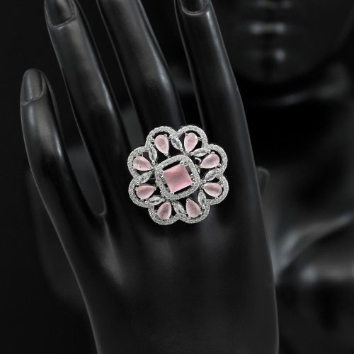 Pink Color American Diamond Finger Ring