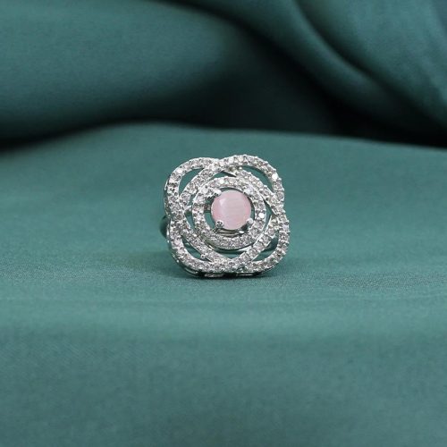 Pink Color American Diamond Finger Ring