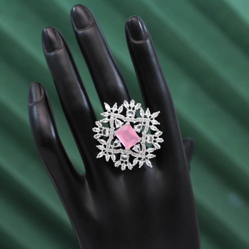 Pink Color American Diamond Finger Ring