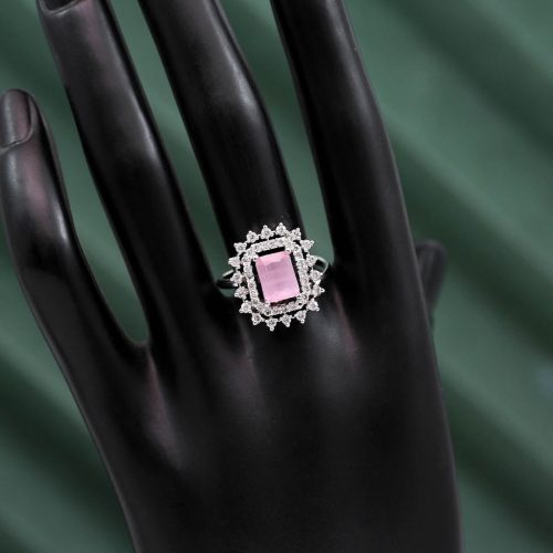 Pink Color American Diamond Finger Ring