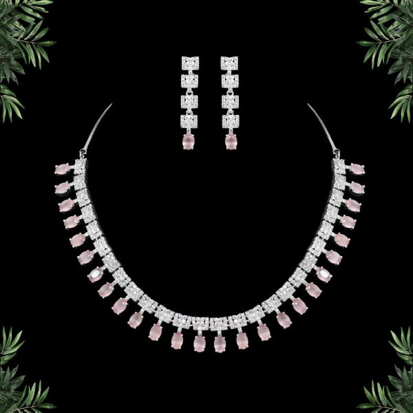 Pink Color American Diamond Necklaces Set-0