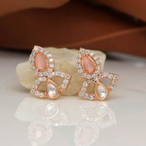 Pink Color American Diamond Rose Gold Earrings-0