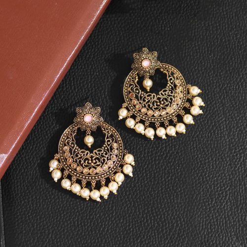 Pink Color Colorful Kundan Antique Earrings