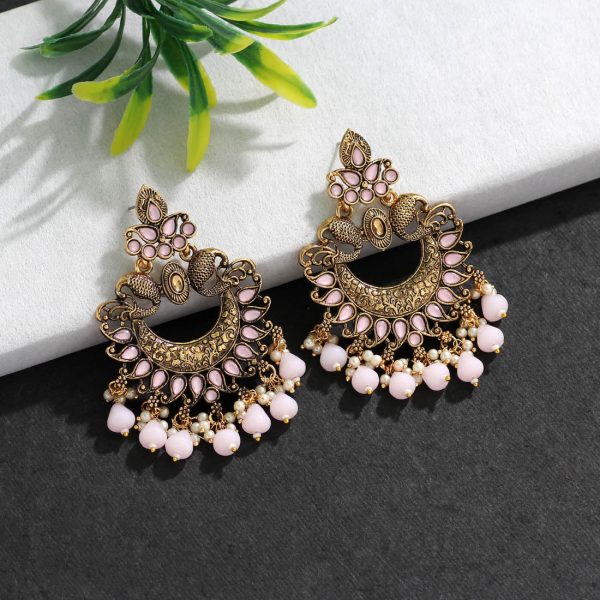 Pink Color Colorful Kundan Antique Earrings-14230