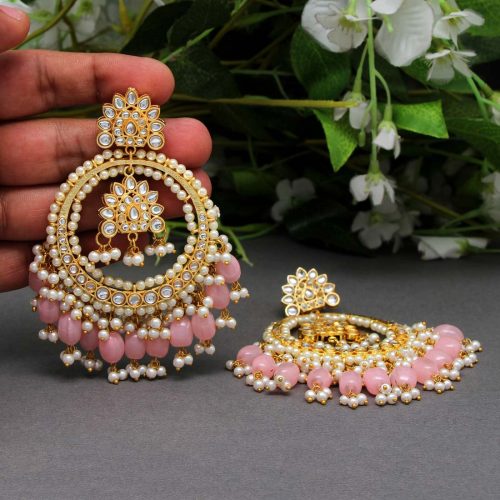 Pink Color Kundan Earrings