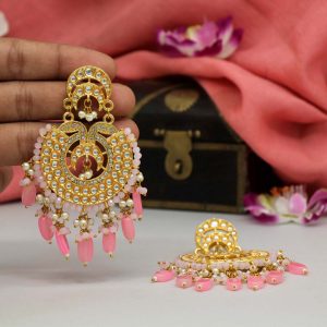 Pink Color Kundan Earrings-0