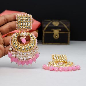 Pink Color Kundan Earrings-0