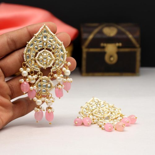 Pink Color Kundan Earrings