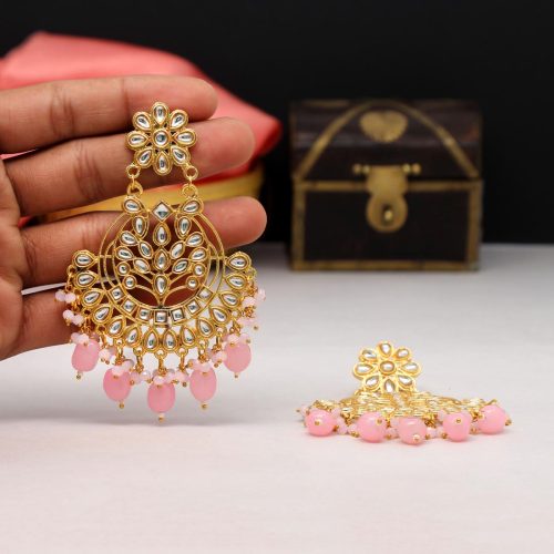 Pink Color Kundan Earrings