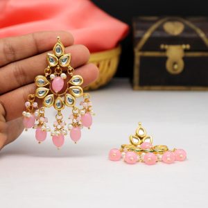 Pink Color Kundan Earrings-0