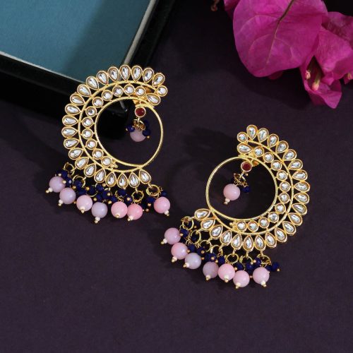 Pink Color Kundan Earrings