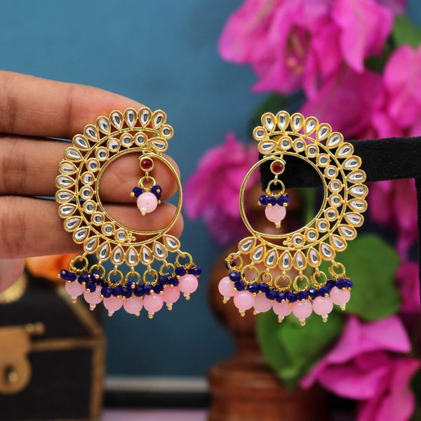 Pink Color Kundan Earrings-11637