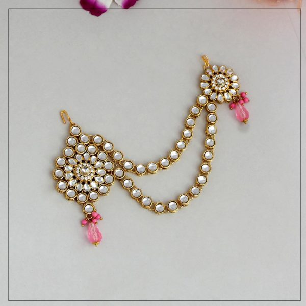 Pink Color Kundan Maang Pasa-8376