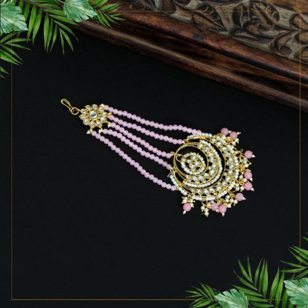 Pink Color Kundan Maang Pasa-0