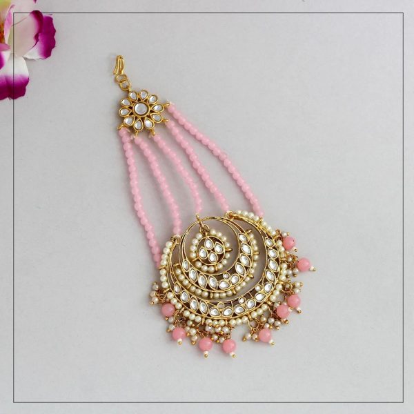 Pink Color Kundan Maang Pasa-8446