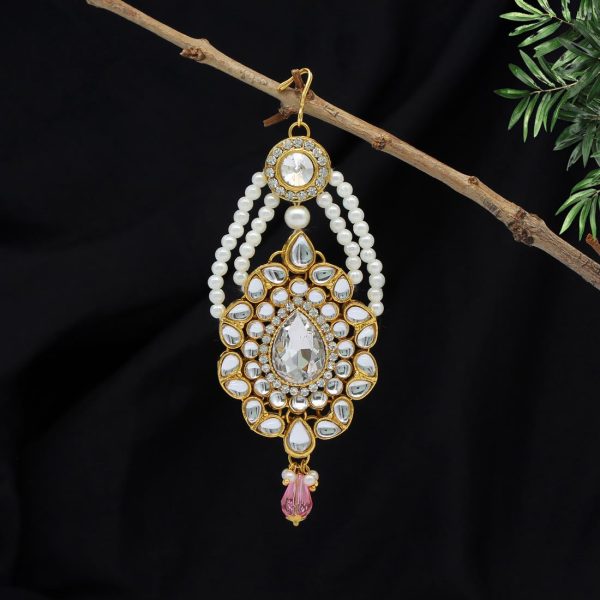 Pink Color Kundan Maang Pasa-9324