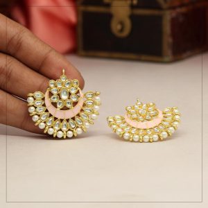 Pink Color Kundan Meena Earrings-0