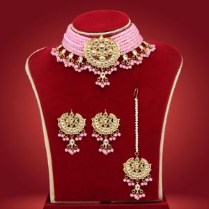 Pink Color Kundan Necklace Set-0