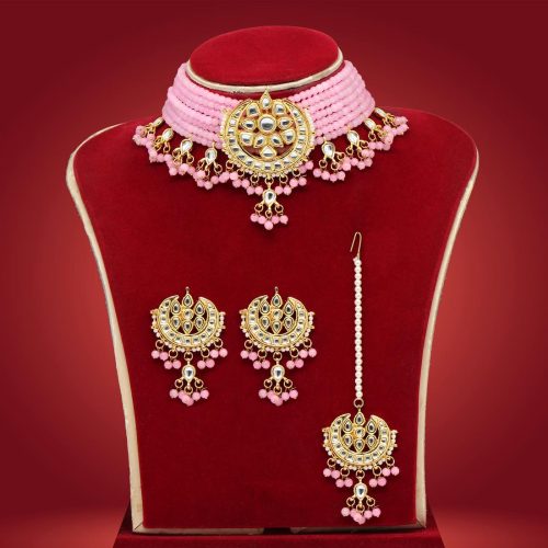 Pink Color Kundan Necklace Set