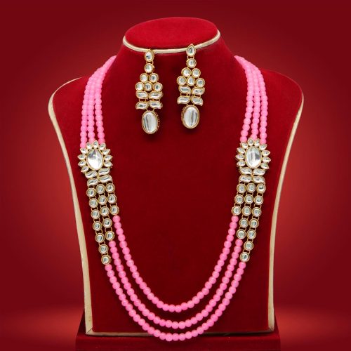 Pink Color Kundan Necklace Set