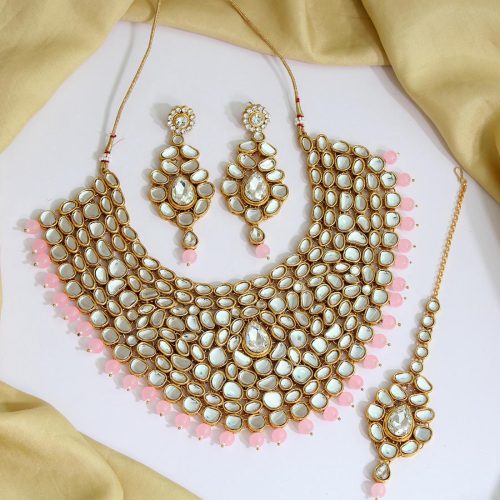 Pink Color Kundan Necklace Set