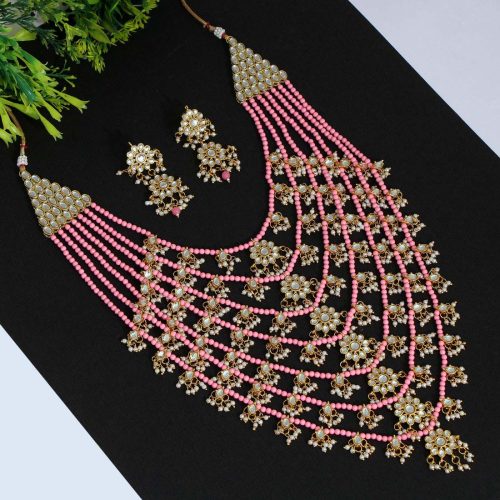 Pink Color Kundan Necklace Set