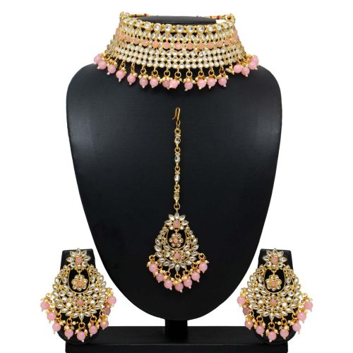 Pink Color Kundan Necklace Set