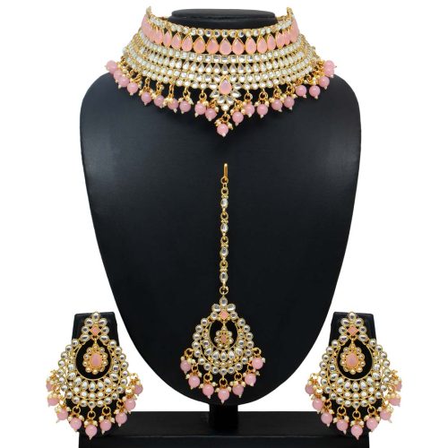 Pink Color Kundan Necklace Set