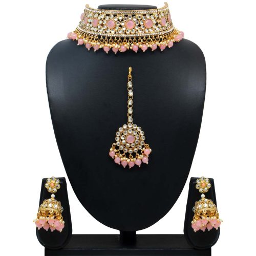 Pink Color Kundan Necklace Set