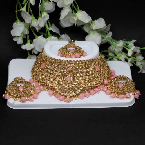 Pink Color Kundan Necklace Set